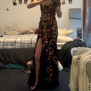 Floral Black Evening Dress